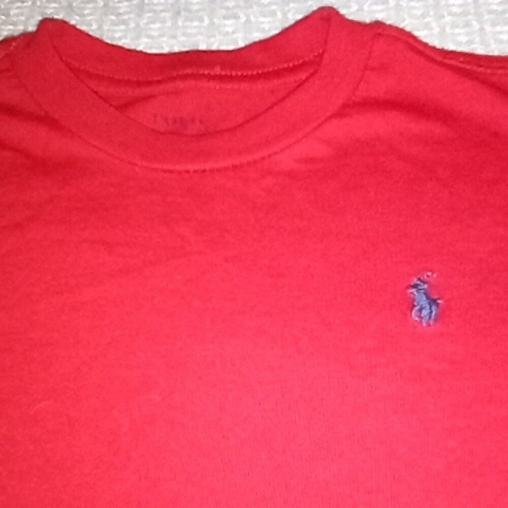 POLO Ralph Lauren Size 5 Boy's Red Short Sleeve T-Shirt Navy Blue Pony